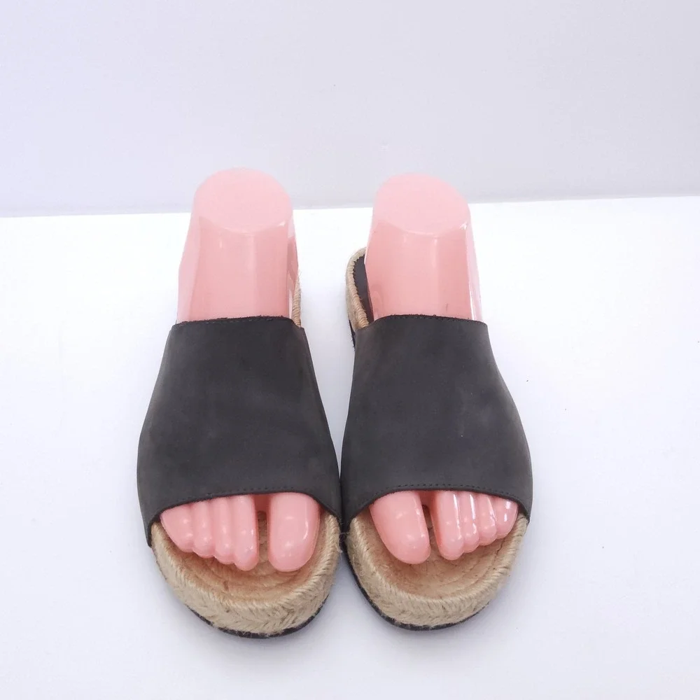 Andre Assos Women's Espadrille Sandals Black Leather Size 9